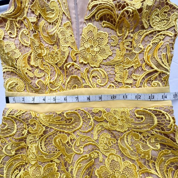 Dress the Population Ava Yellow Lace Mini Dress Large V-Neck Sleeveless Lined - Picture 14 of 15